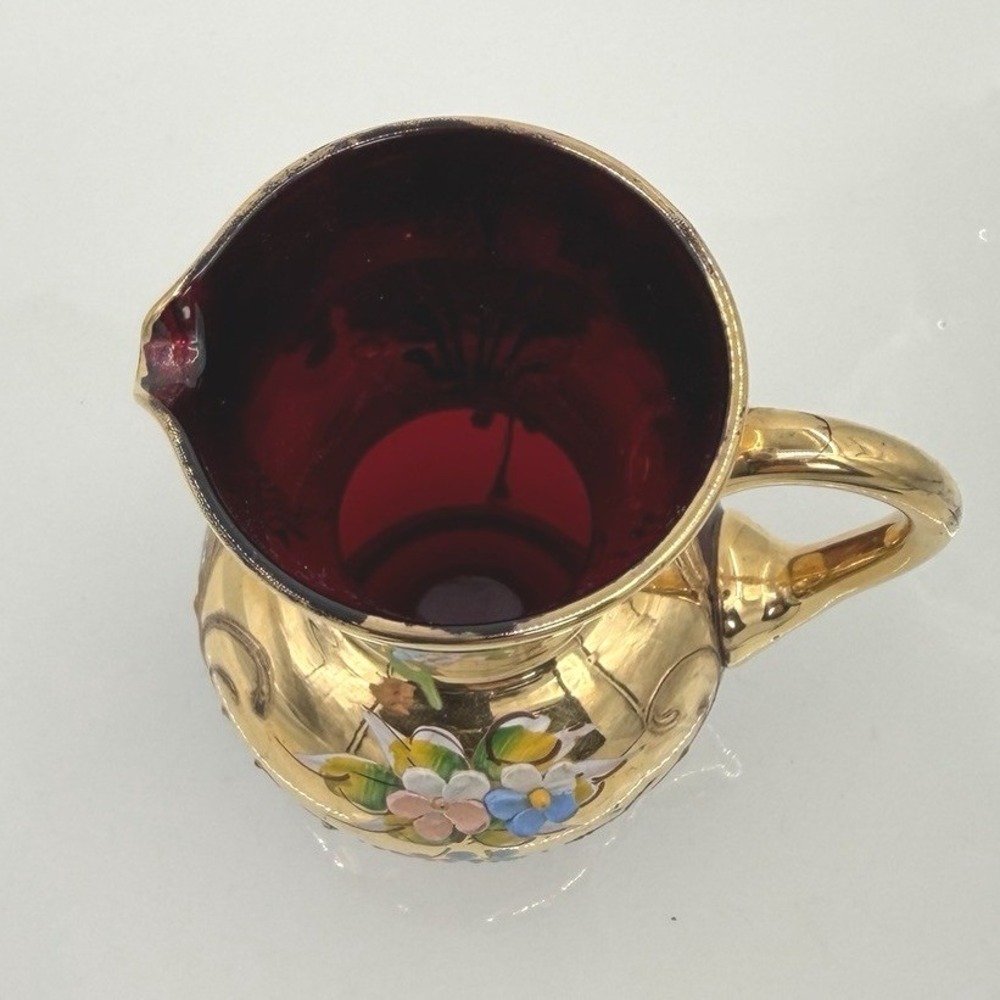 Vintage Murano Tre Fuochi Ruby Red Gold Miniature Pitcher Hand Painted 4" - Picture 11 of 11